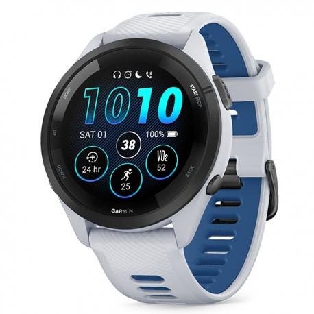 Forerunner 265 Czarna ramka z kopertą w kolorze mlecznego kwarcu z paskiem w kolorze mlecznego kwarcu / ciemnego błękitu