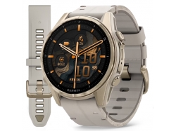 Fenix 8 43 mm AMOLED Sapphire Soft Gold z beżowym skórzanym paskiem