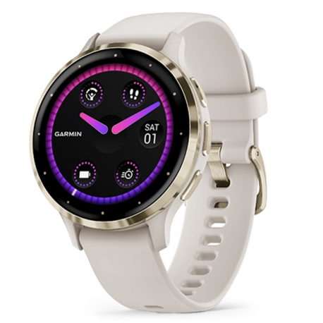 Venu 3S Bezel ze stali nierdzewnej w kolorze soft gold z kopertą w kolorze ivory i silikonowym paskiem