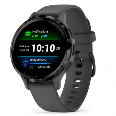 Venu 3S Bezel ze stali nierdzewnej w kolorze slate z kopertą w kolorze pebble gray i silikonowym paskiem