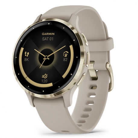 Venu 3S Bezel ze stali nierdzewnej w kolorze soft gold z kopertą w kolorze french gray i silikonowym paskiem