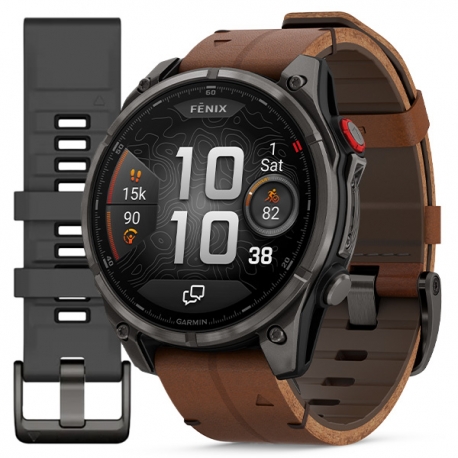 Fenix 8 Pro 47 mm AMOLED Sapphire Carbon grey DLC Titanium z kasztanowym skórzanym paskiem