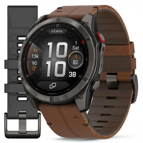 Fenix 8 Pro 51 mm AMOLED Sapphire Carbon grey DLC Titanium z kasztanowym skórzanym paskiem