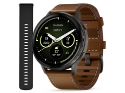 Venu 4 45 mm Slate z paskiem silikonowym w kolorze Black oraz paskiem skórzanym w kolorze Brown