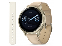 Venu 4 41 mm Lunar gold z paskiem silikonowym w kolorze Bone oraz paskiem skórzanym w kolorze Light Sand