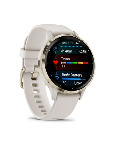 Venu 3S Bezel ze stali nierdzewnej w kolorze soft gold z kopertą w kolorze ivory i silikonowym paskiem
