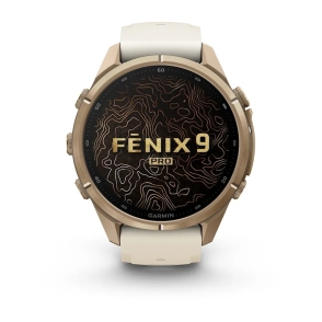 Fenix 9 Pro 43 mm Tytanowy w kolorze Autumn Gold z silikonowym paskiem w kolorze Cream / French Gray 2