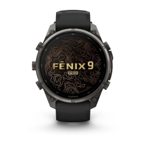 Fenix 9 Pro 47 mm Tytanowy w kolorze Carbon Gray z powłoką (DLC) z silikonowym paskiem w kolorze Black / Pebble Gray 2