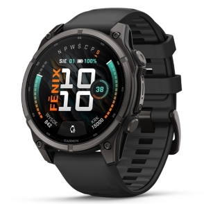 Fenix 9 47 mm Tytanowy w kolorze Carbon Gray z powłoką (DLC) z silikonowym paskiem w kolorze Black