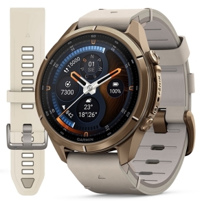 Fenix 9 Pro inReach 43 mm Tytanowy w kolorze Autumn Gold ze skórzanym paskiem w kolorze Bone