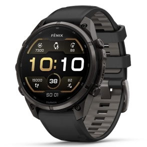 Fenix 9 Pro 47 mm Tytanowy w kolorze Carbon Gray z powłoką (DLC) z silikonowym paskiem w kolorze Black / Pebble Gray