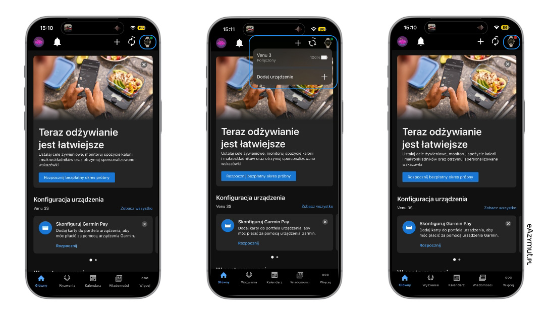 Połączenie zegarka w Garmin Connect