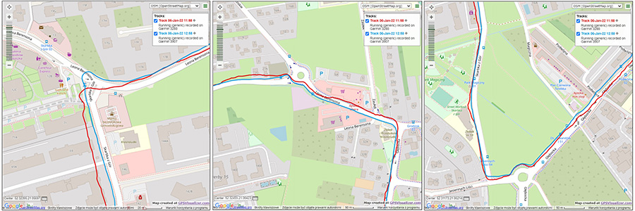 Mapa porównanie śladów