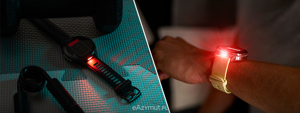 Czerwone światło latarki w zegarku Garmin