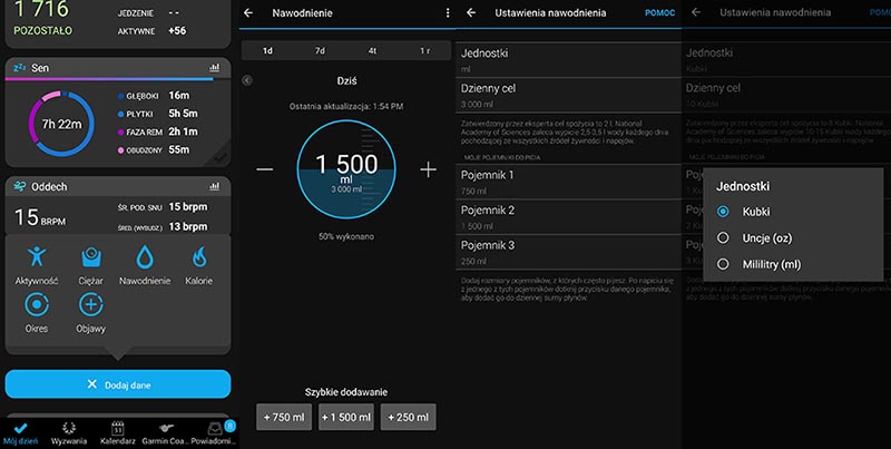Nawodnienie wg Garmin Fenix 6s