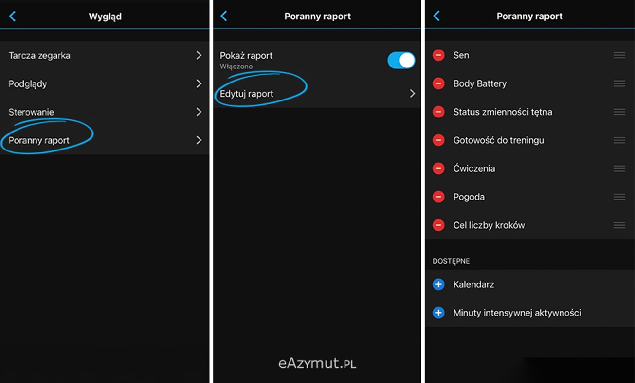 Poranny raport Garmin ustawienia w Garmin Connect_2