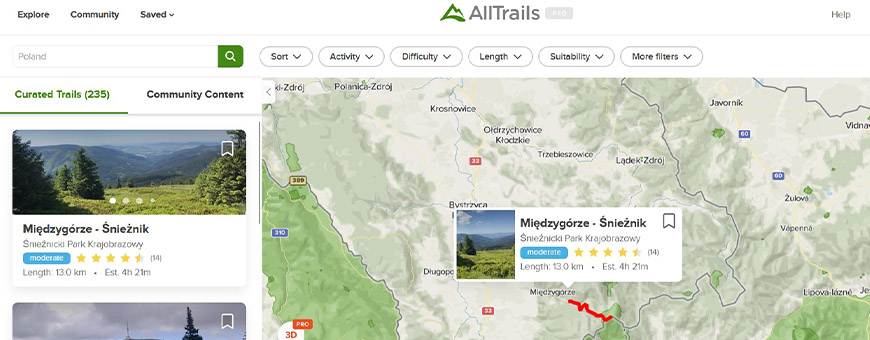 Aplikacja AllTrails
