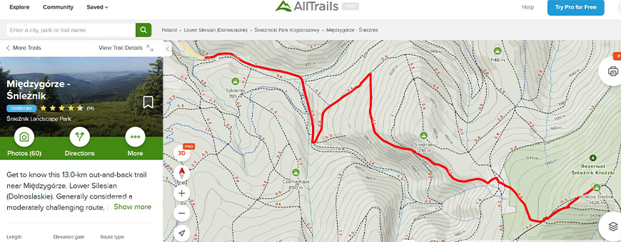 Widok aplikacji AllTrails