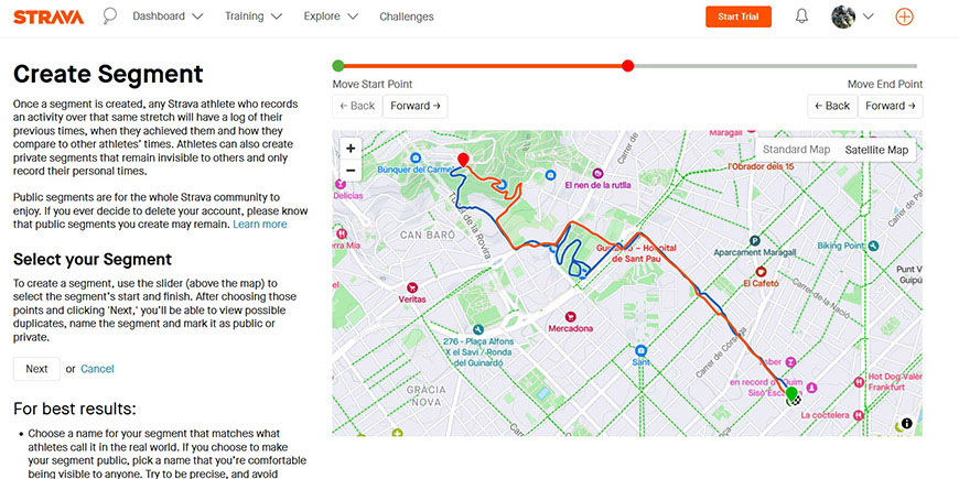 utworzenie segmentów w strava