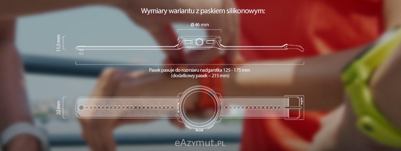 Suunto Run wymiary z paskiem tekstylnym