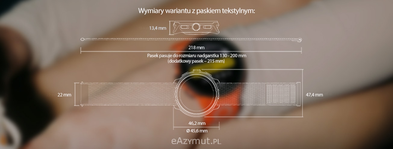 Suunto Run wymiary z paskiem tekstylnym