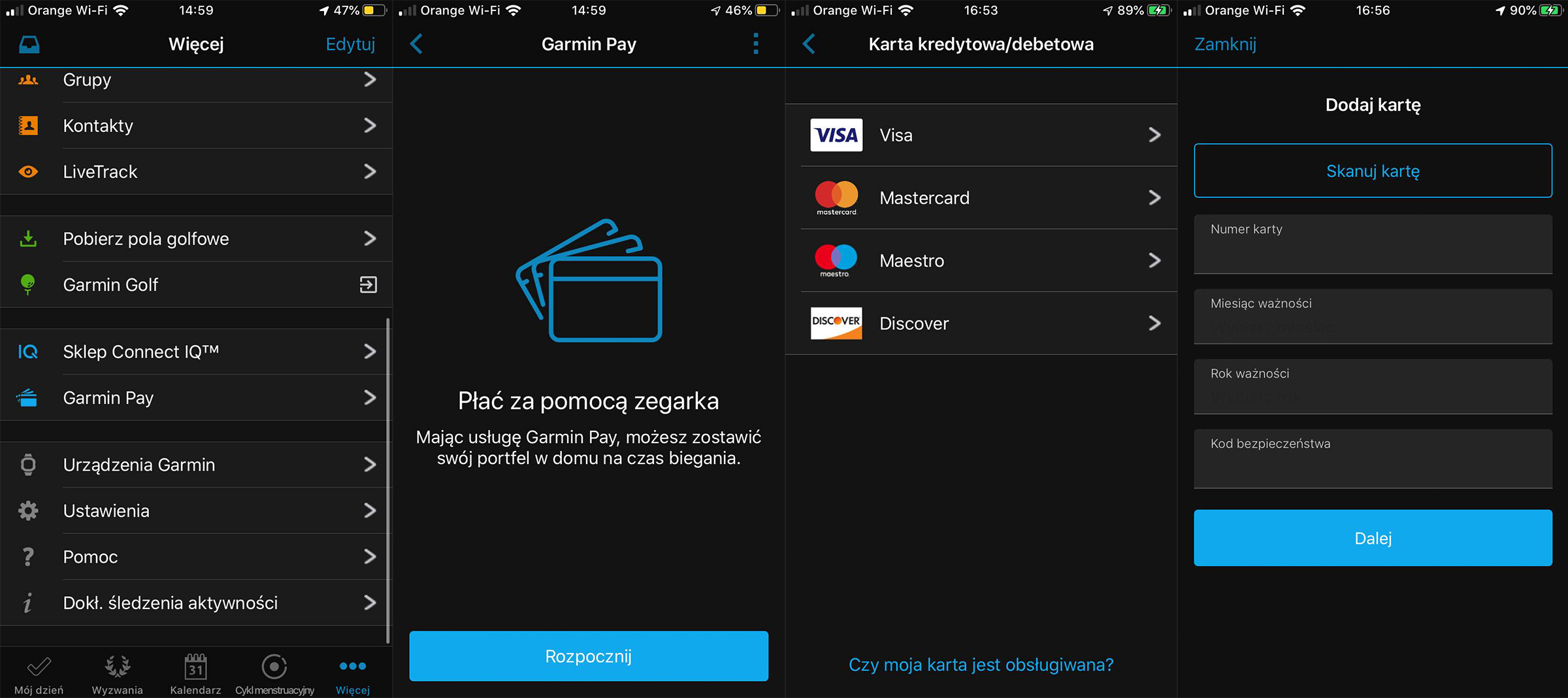 Zrzut ekranu Garmin Pay